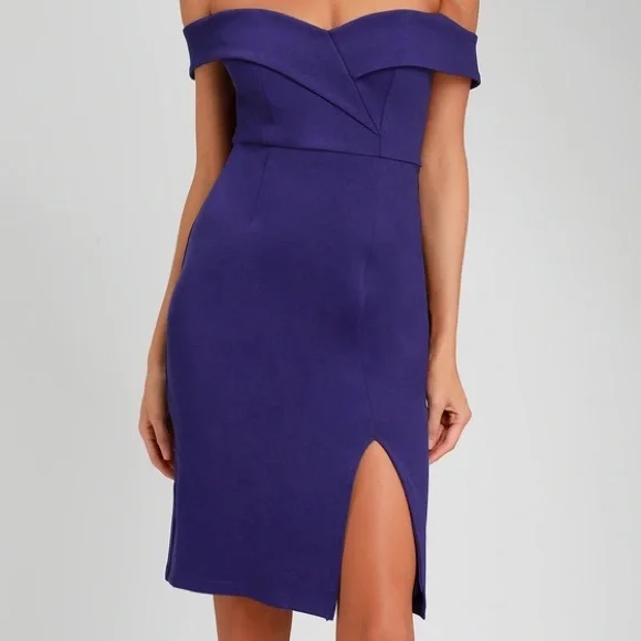 Lulus | Dresses | Classy Blue Off Shoulder Dress | Poshmark